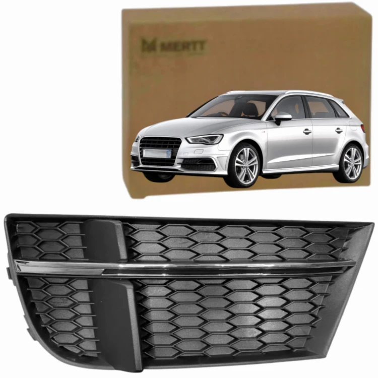 KRATKA PRAWA atrapa zderzaka CZARNA zaślepka AUDI A3 8V 16-20 lift S-LINE