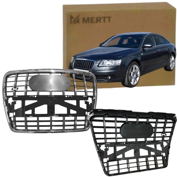 ATRAPA CHŁODNICY GRILL KRATKA CZARNY POŁYSK RAMA CHROM AUDI A6 C6 2004-2011