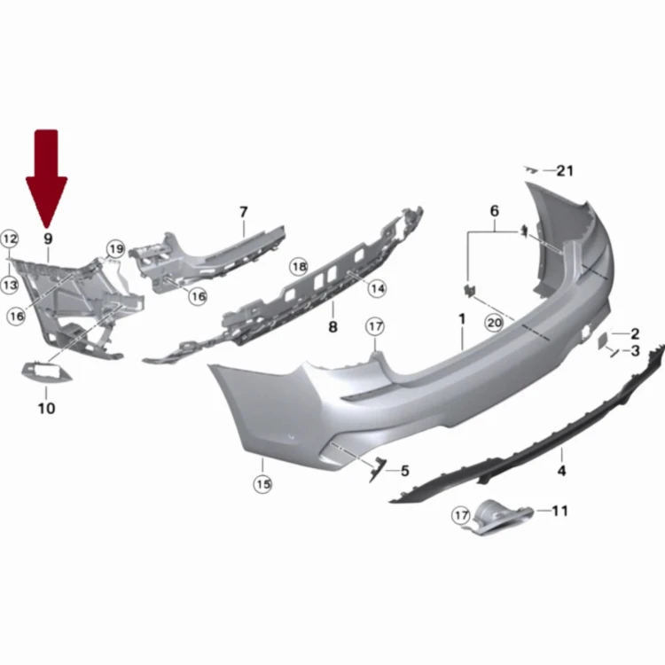 UCHWYT ŚLIZG MOCOWANIE LEWE ZDERZAKA TYŁ 51128069393 BMW 3 G20 M PAKIET