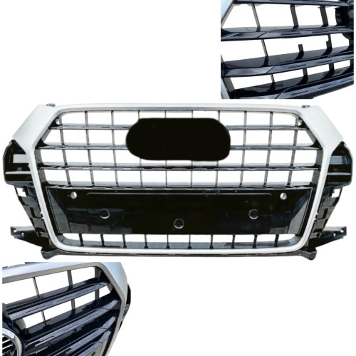 ATRAPA PRZEDNIA GRILL SREBRNA ŚRODKOWA Z RAMKĄ CHROM AUDI Q3 2015-2018