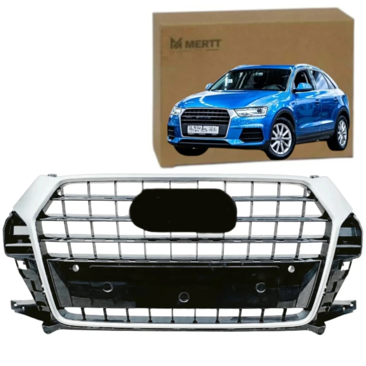 ATRAPA PRZEDNIA GRILL SREBRNA ŚRODKOWA Z RAMKĄ CHROM AUDI Q3 2015-2018