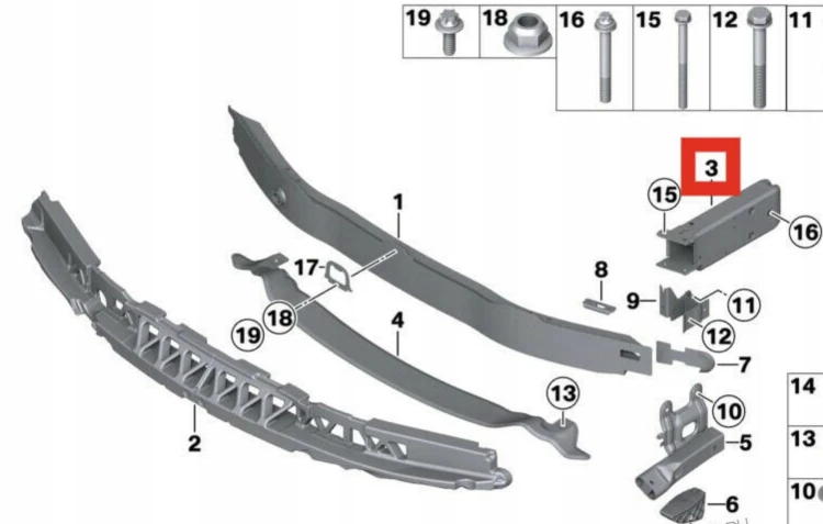 KPL zestaw BELKA ZDERZAKA strefa zgniotu lewa prawa BMW 1 F20 F21 2 F22 F23