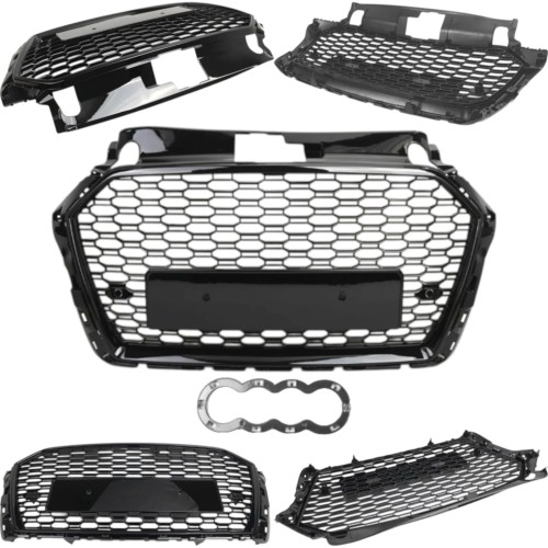 Atrapa zderzaka grill AUDI A3 8V Lift 16-20R RS LOOK PDC CZARNY POŁYSK