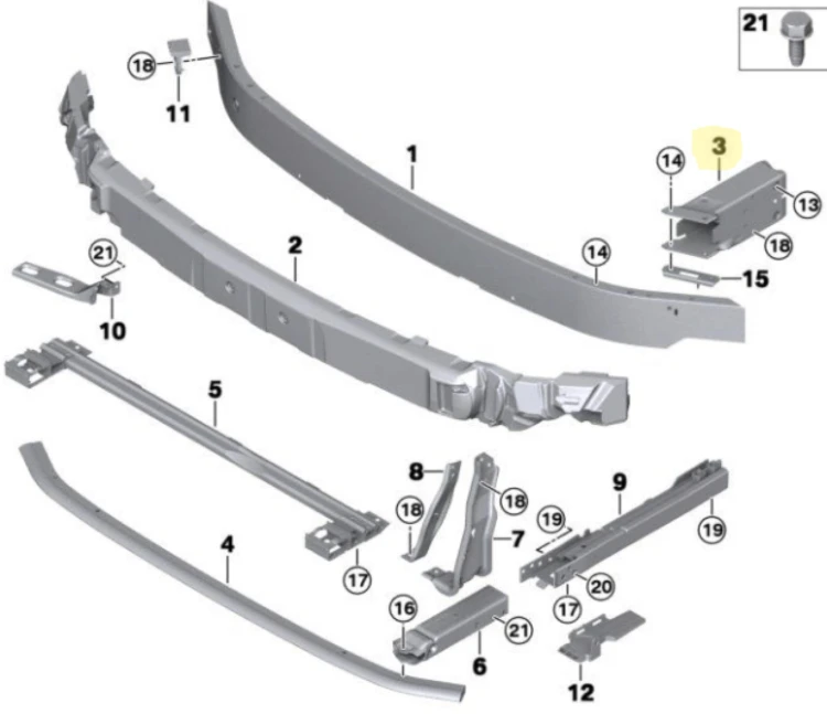 STREFA ZGNIOTU PRAWA sztyca górna wzmocnienie BMW X1 X2 F48 F39 F45 F46