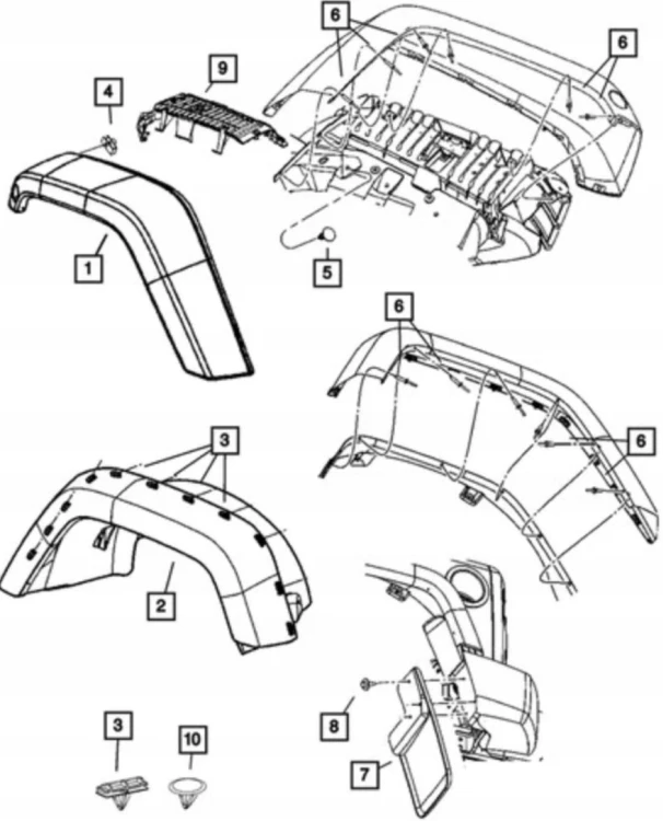 MOCOWANIE ŚLIZG NADKOLA BŁOTNIKA LEWE JEEP WRANGLER 2007-2018 55078135AF