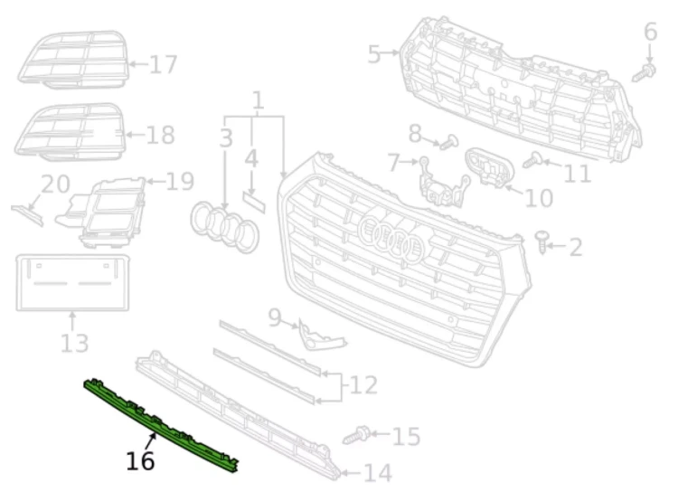 Listwa łącząca zderzak narożniki środkowa pod grill AUDI Q5 80A 2016-2020 S