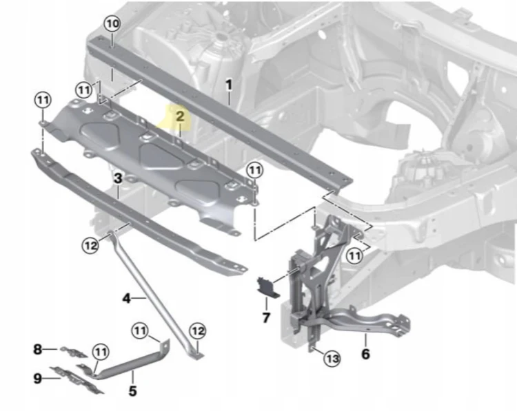 BMW X5 X6 G05 G07 WZMOCNIENIE czołowe pas przedni GÓRNA BLACHA 51647421711