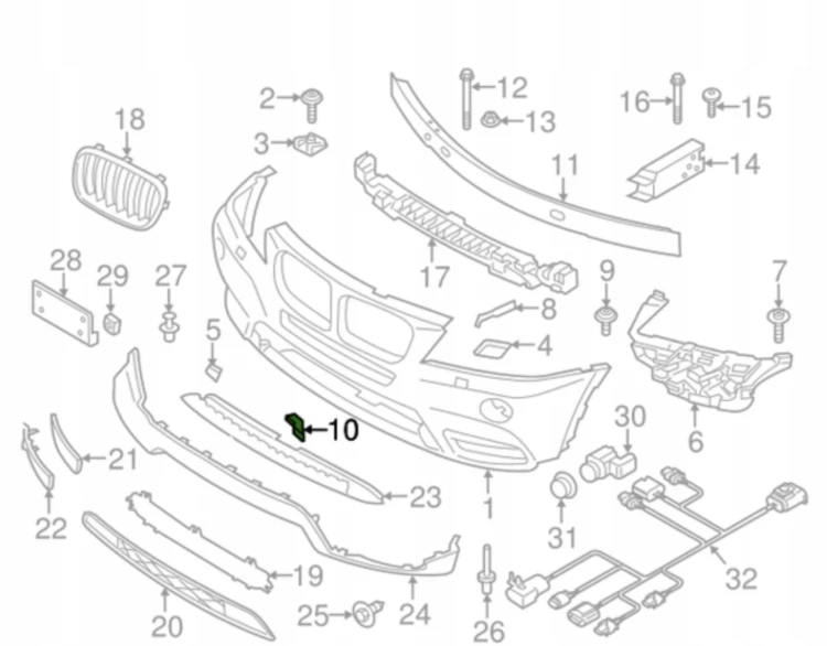 BMW X3 F25 F26 2010-2018 MOCOWANIE ABSORBERA UCHWYT WSPORNIK BELKI PRZÓD