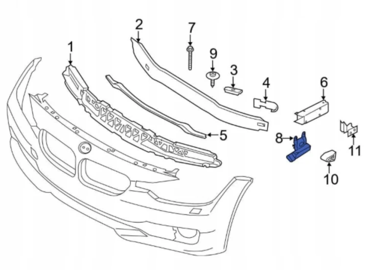 BMW F20 F30 F32 F34 M PAKIET WZMOCNIENIA ZDERZAKA STREFA ZGNIOTU PRZÓD LEWA