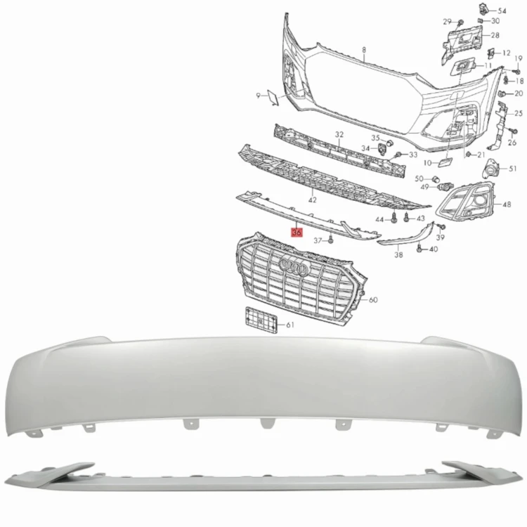 AUDI Q5 80A LIFT S-LINE 20- SPOILER ZDERZAKA PRZÓD WARGA LISTWA DEKOR SREBR