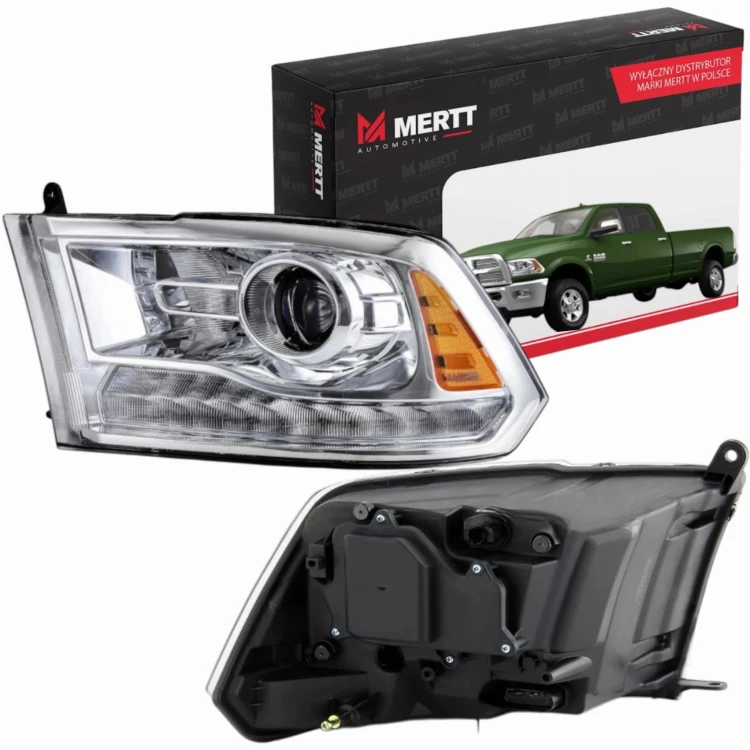 DODGE RAM 2008-2018 REFLEKTOR LEWY LAMPA PRZEDNIA 68093221AD EUROPA SREBRNA