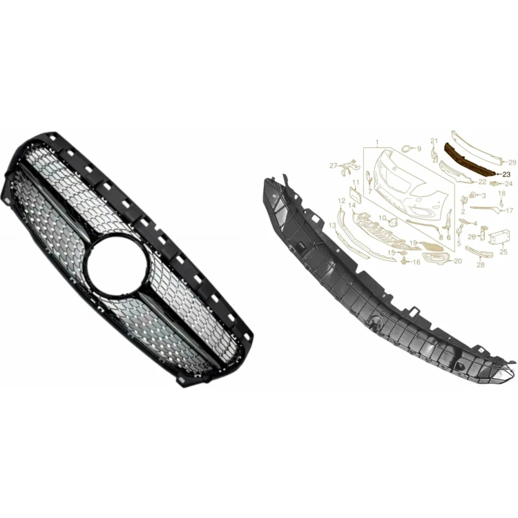 ATRAPA GRILL KRATKA WSPORNIK GÓRNY ZDERZAKA MERCEDES CLA W117 C117 2016-