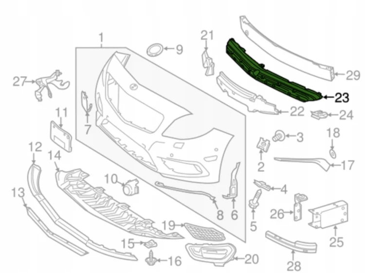 PAS PRZEDNI WZMOCNIENIE WSPORNIK ZDERZAKA GRILL ATRAPA MERCEDES W117 C117