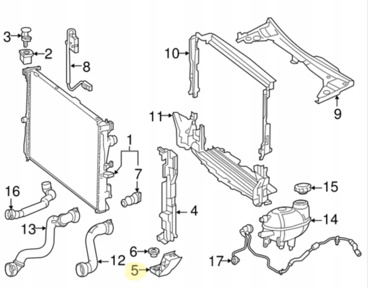 MERCEDES W205 2014 - 2021 MOCOWANIE CHWYT CHŁODNIC LEWE A2055014120