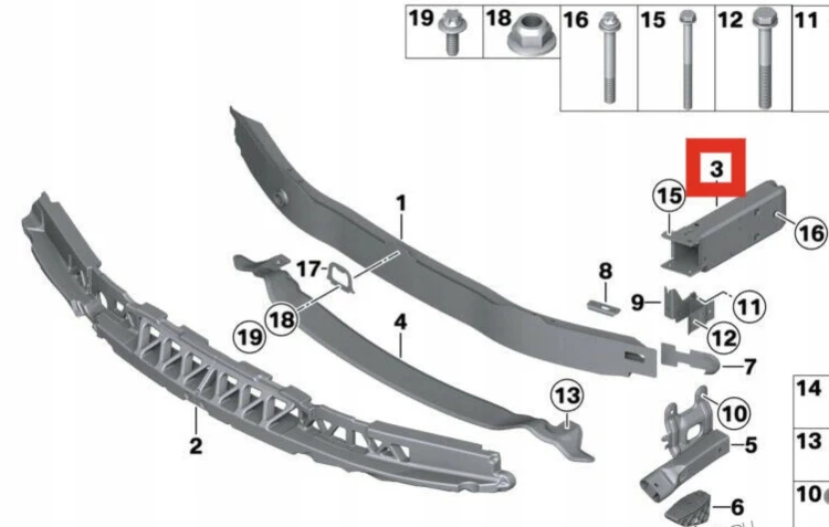 ZESTAW BMW 1 F20 F21 2 F22 F23 2011+ STREFA ZGNIOTU PASA P+L,