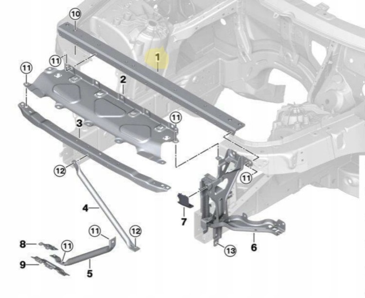 WZMOCNIENIE czołowe pas przedni BLACHA BELKA GÓRNA BMW X5 X6 X7 G05 G06 G07